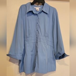 Como stretch blue 3/4 sleeve, cuffed button up blouse Size XL